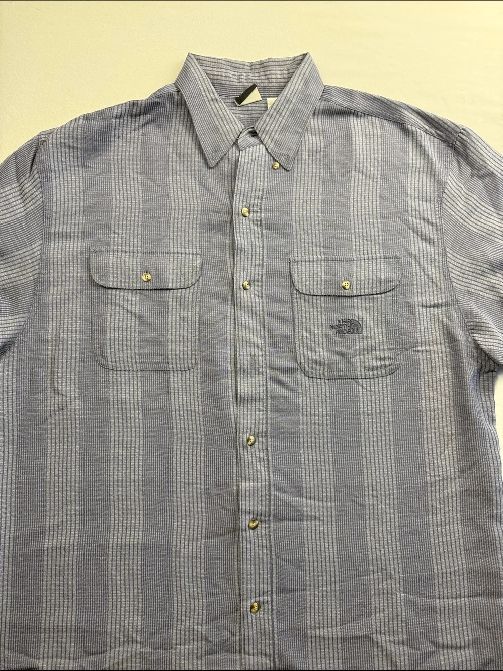 The North Face Men's Light BlueGrey Vertical Stripe Button-Down Shirt